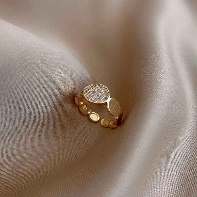 VAIGE Classic Zircon Circle Open Ring - Chic Brass Design with Semi-Precious Stone for Wedding and Party Accessories