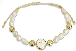 Valentines Day Boho Baroque Pearl Beaded Friendship Strand Bracelets for Women Charm Cross Heart Star Handmade Adjustable Rope Gold Ball Beads Bohemian Stackable Bracelet Jewelry Gift