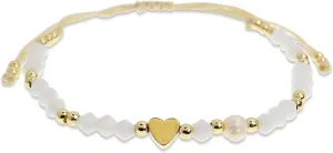 Valentines Day Boho Baroque Pearl Beaded Friendship Strand Bracelets for Women Charm Cross Heart Star Handmade Adjustable Rope Gold Ball Beads Bohemian Stackable Bracelet Jewelry Gift