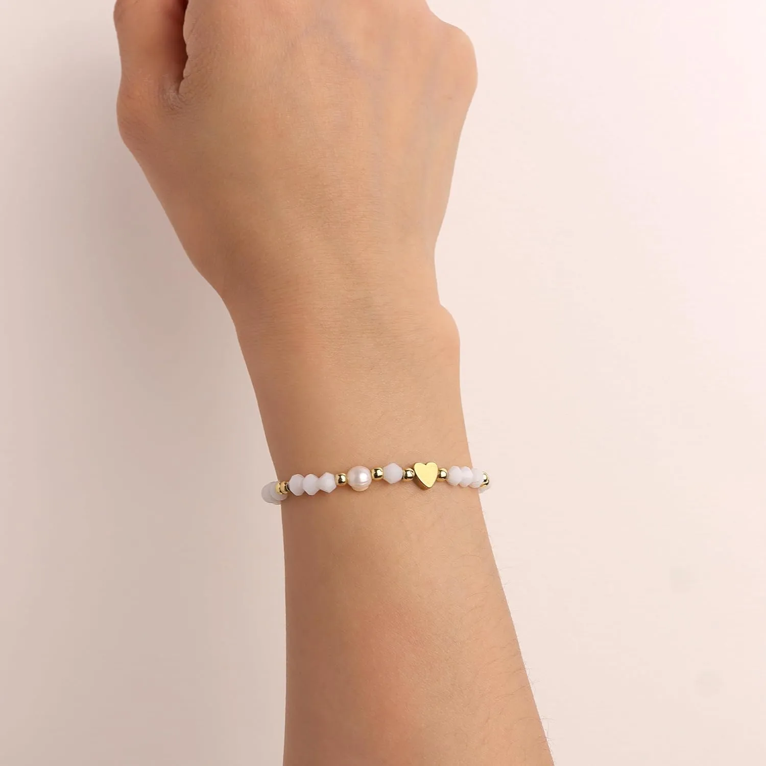 Valentines Day Boho Baroque Pearl Beaded Friendship Strand Bracelets for Women Charm Cross Heart Star Handmade Adjustable Rope Gold Ball Beads Bohemian Stackable Bracelet Jewelry Gift