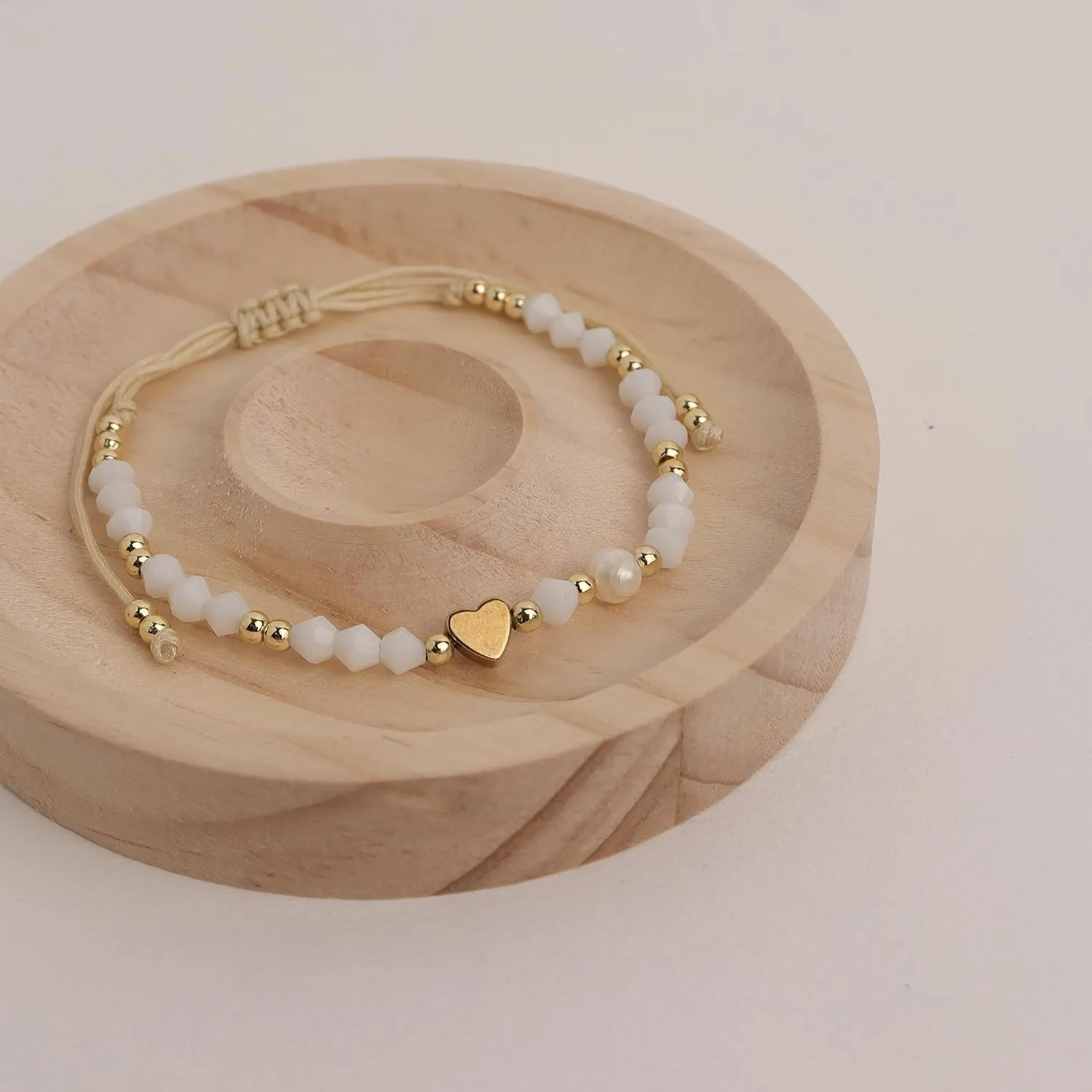 Valentines Day Boho Baroque Pearl Beaded Friendship Strand Bracelets for Women Charm Cross Heart Star Handmade Adjustable Rope Gold Ball Beads Bohemian Stackable Bracelet Jewelry Gift