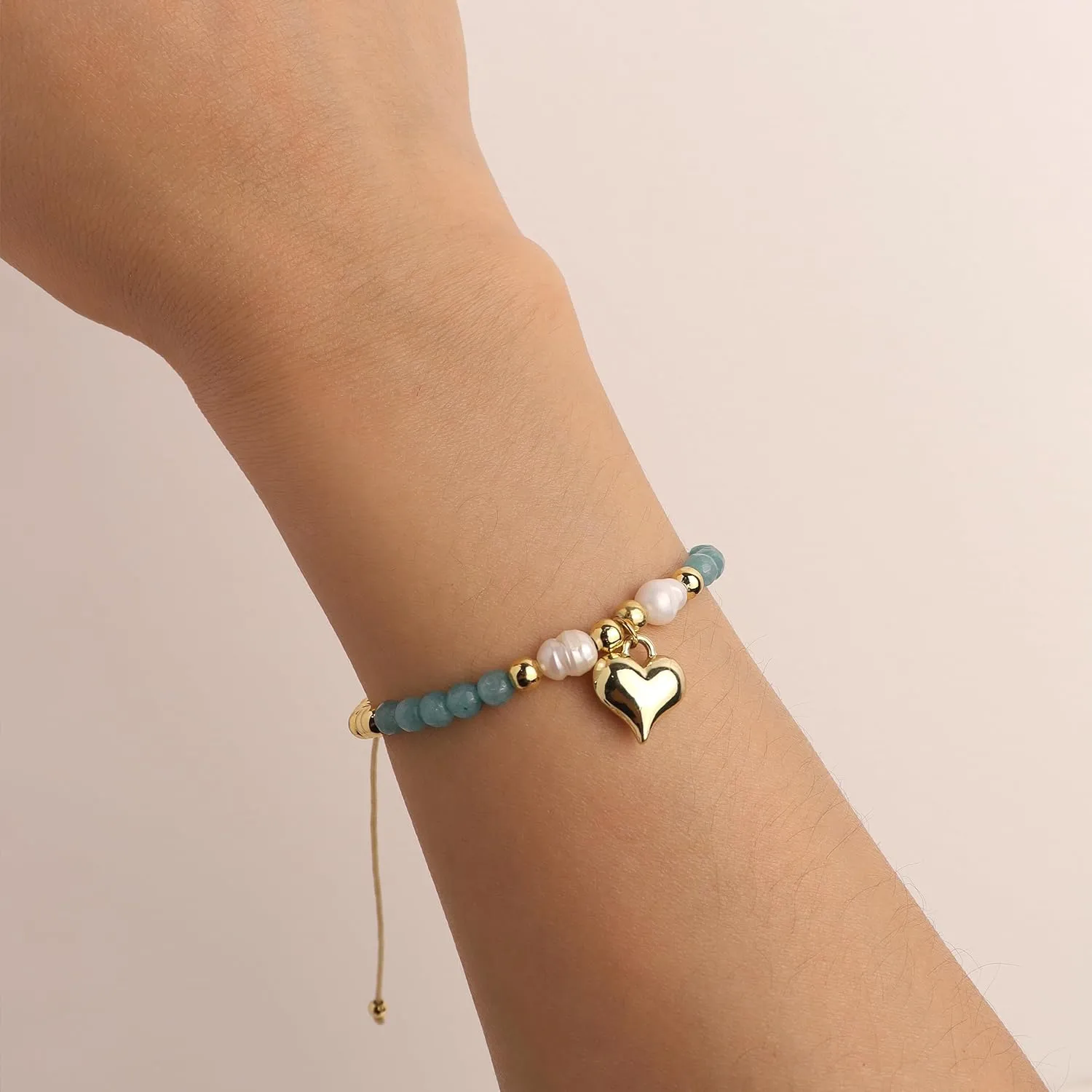 Valentines Day Boho Baroque Pearl Beaded Friendship Strand Bracelets for Women Charm Cross Heart Star Handmade Adjustable Rope Gold Ball Beads Bohemian Stackable Bracelet Jewelry Gift