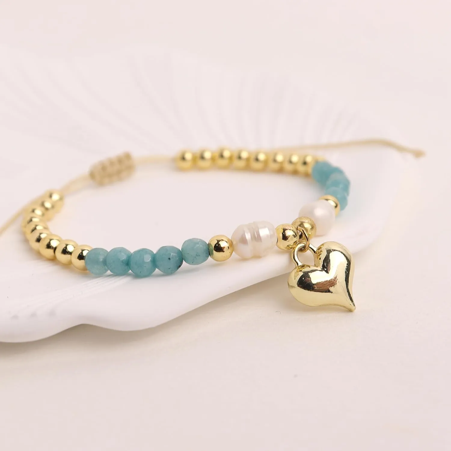 Valentines Day Boho Baroque Pearl Beaded Friendship Strand Bracelets for Women Charm Cross Heart Star Handmade Adjustable Rope Gold Ball Beads Bohemian Stackable Bracelet Jewelry Gift