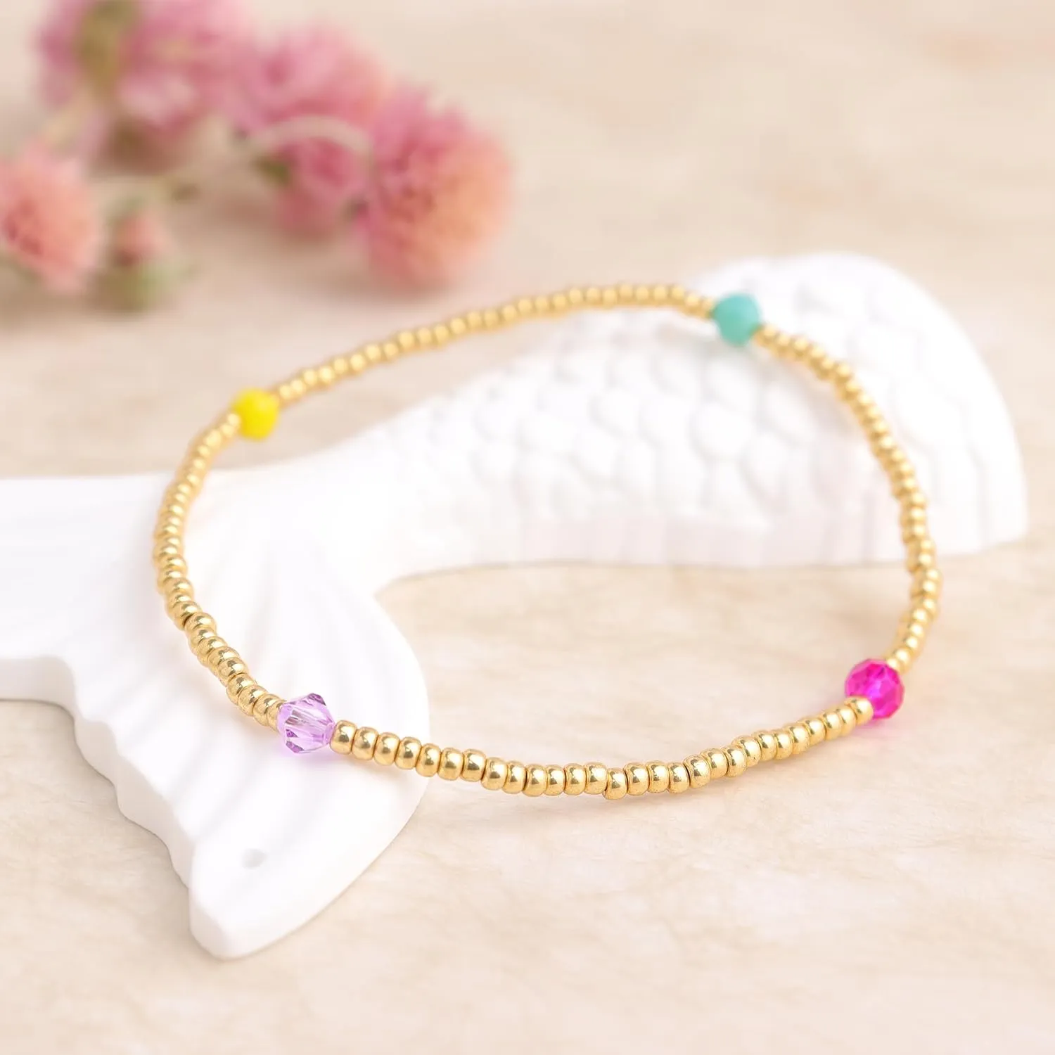 Valentines Day Gold Beaded Initial Friendship Stretch Bracelets for Women Trendy Boho White Cross Heart Letter Name Stackable Beads