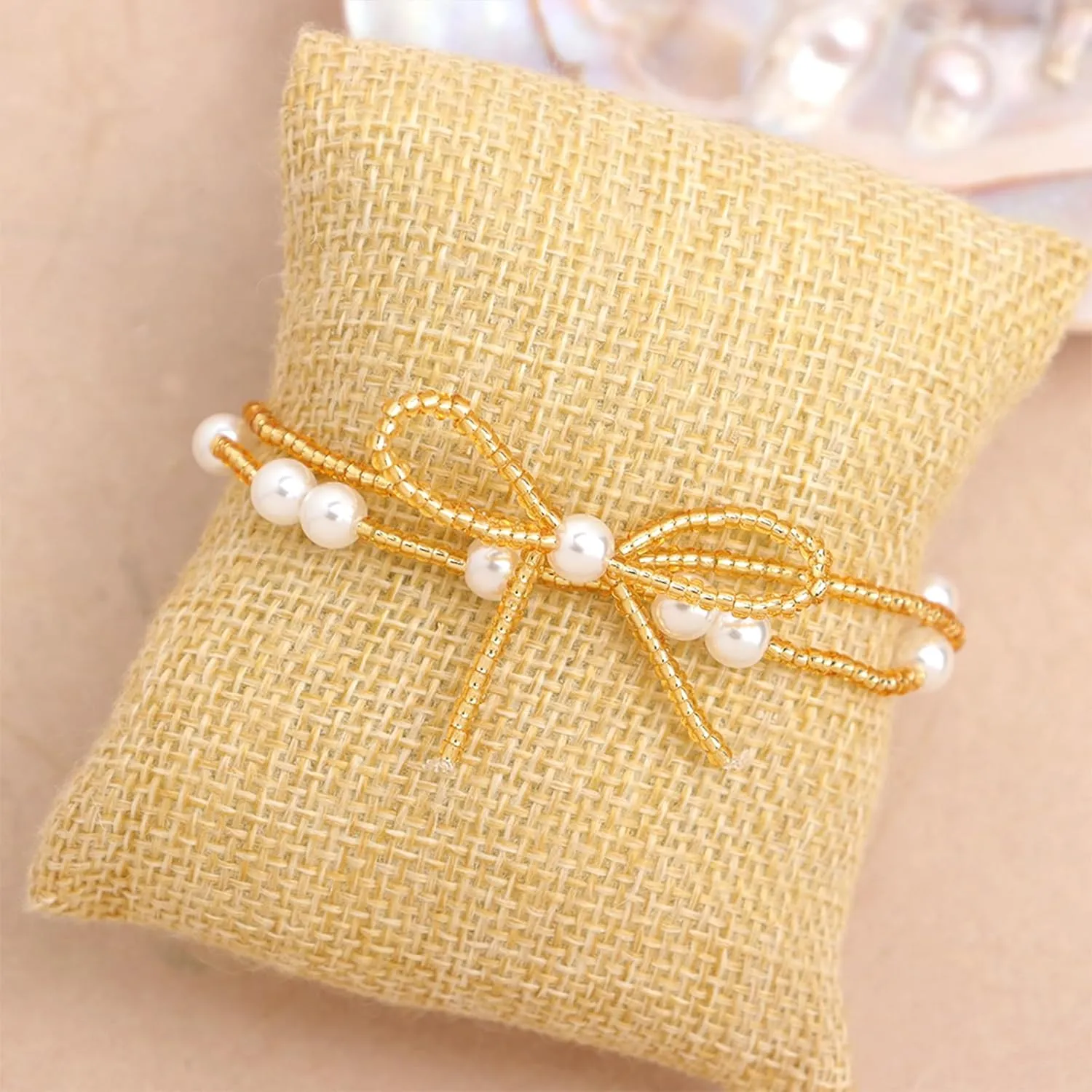 Valentines Day Gold Beaded Initial Friendship Stretch Bracelets for Women Trendy Boho White Cross Heart Letter Name Stackable Beads