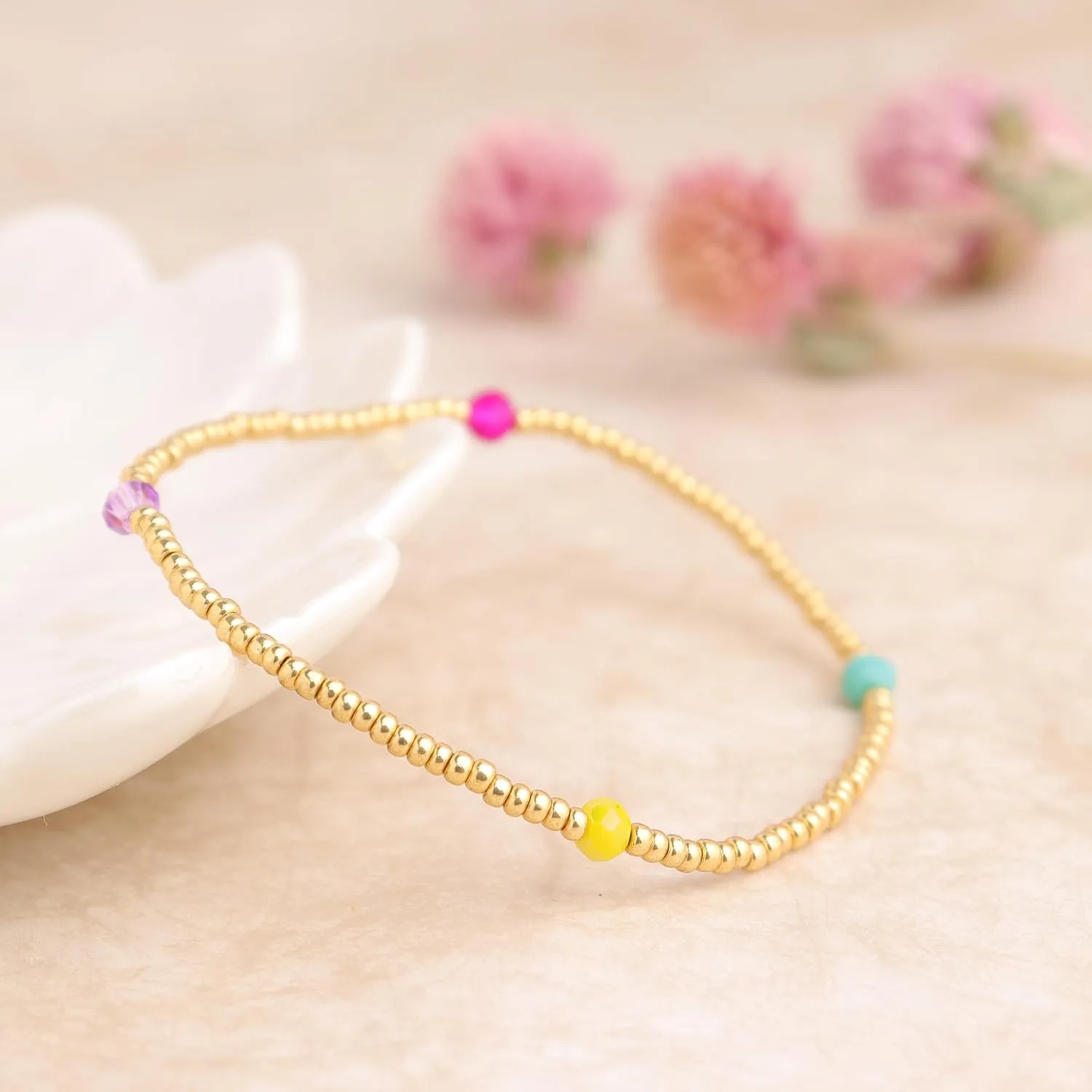 Valentines Day Gold Beaded Initial Friendship Stretch Bracelets for Women Trendy Boho White Cross Heart Letter Name Stackable Beads