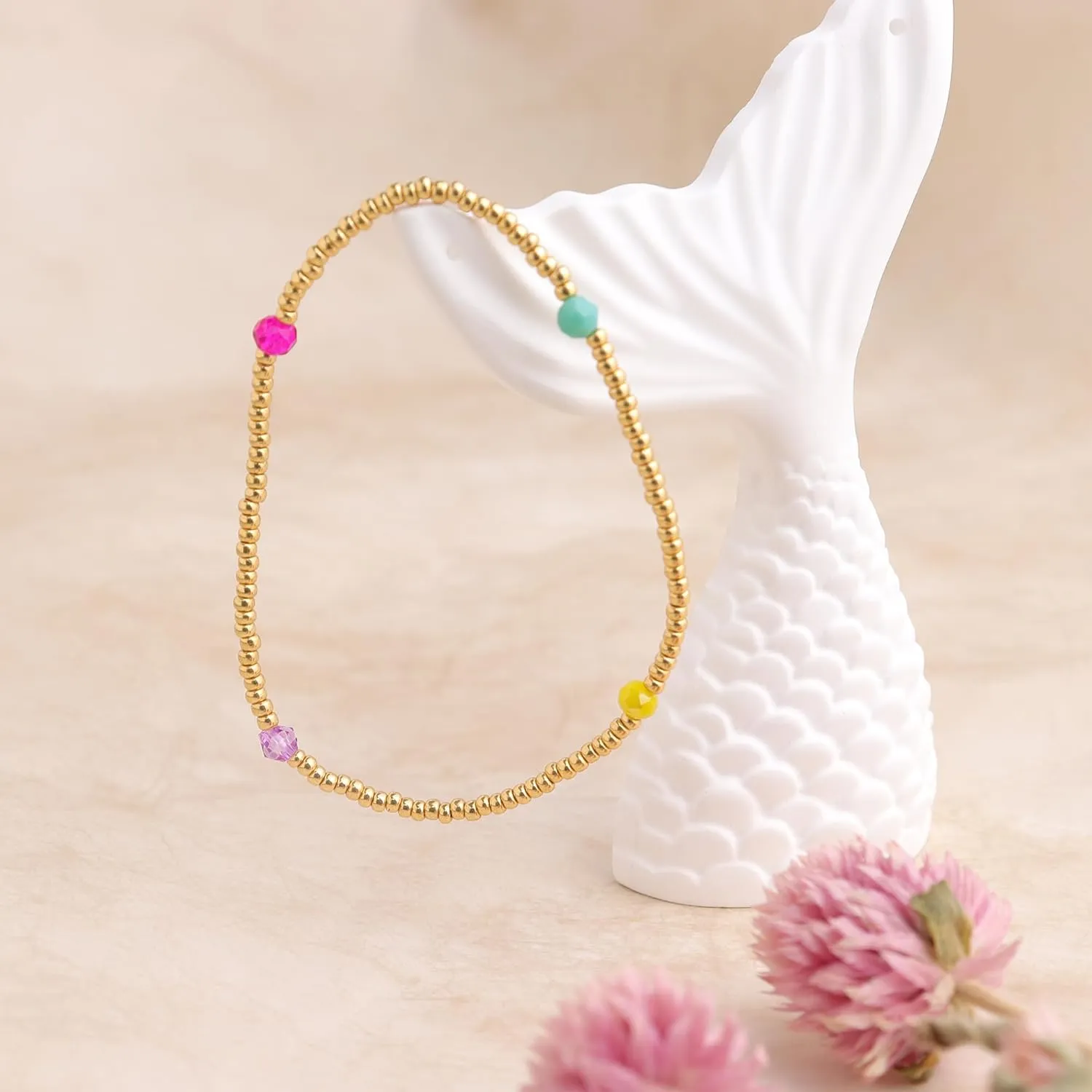 Valentines Day Gold Beaded Initial Friendship Stretch Bracelets for Women Trendy Boho White Cross Heart Letter Name Stackable Beads