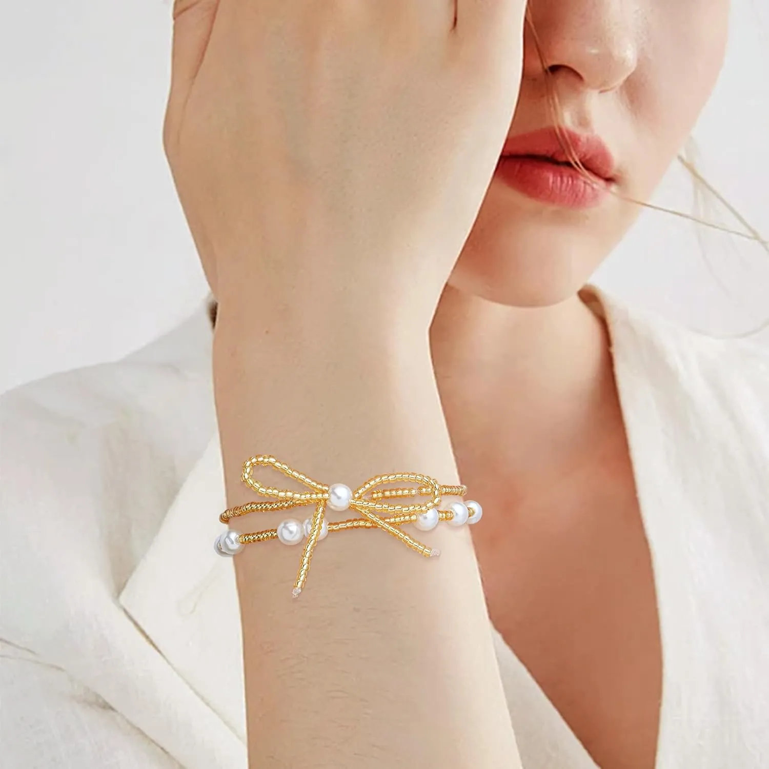 Valentines Day Gold Beaded Initial Friendship Stretch Bracelets for Women Trendy Boho White Cross Heart Letter Name Stackable Beads