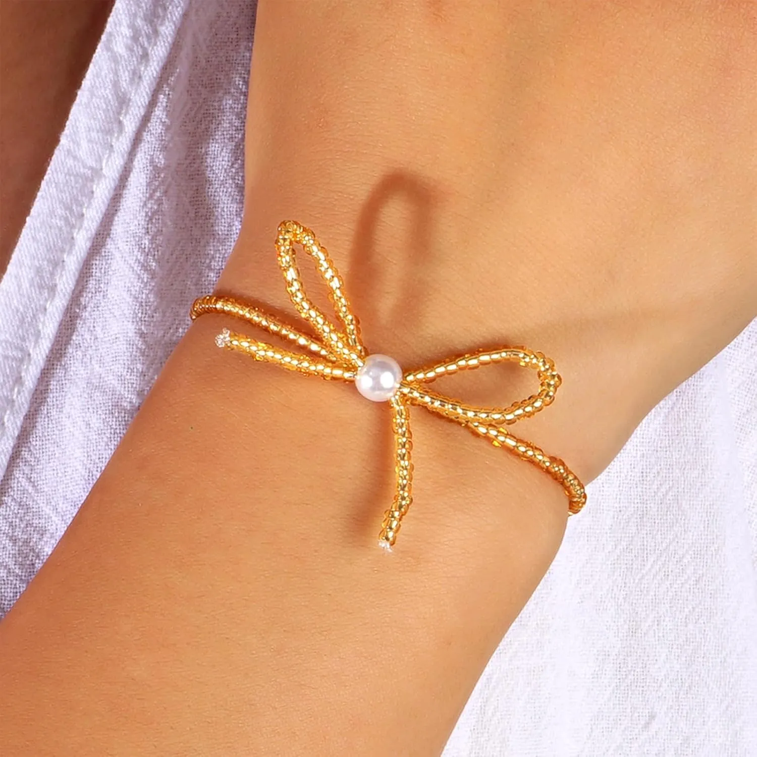 Valentines Day Gold Beaded Initial Friendship Stretch Bracelets for Women Trendy Boho White Cross Heart Letter Name Stackable Beads