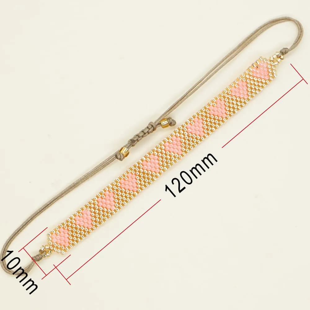 Valentines Day Handmade Boho Seed Bead Friendship Bracelets for Women Adjustable Couples String Braided Bohemia Pink Love Heart Gold Beaded Strands Bracelet Fashion Jewelry Gift