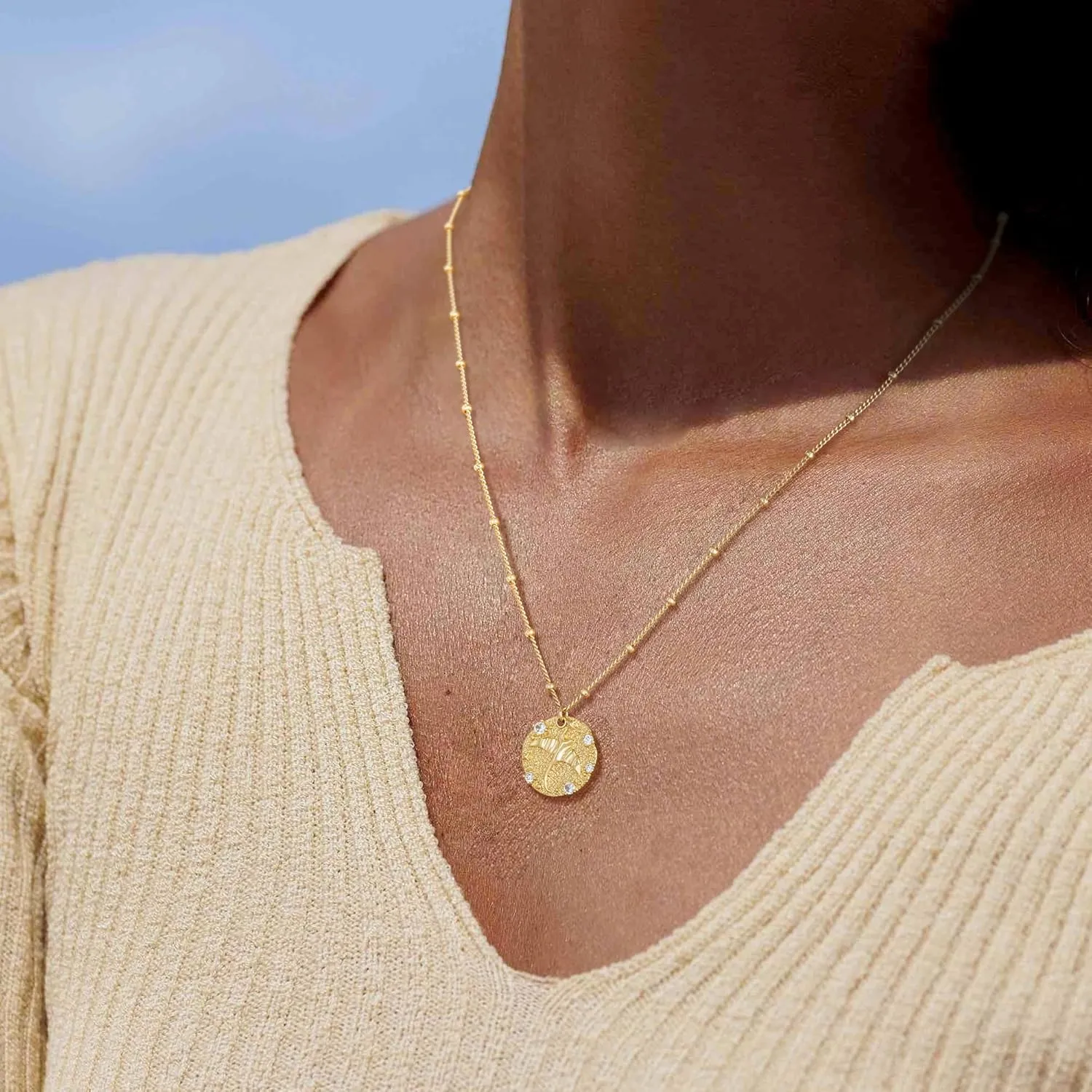 Valloey Rover Gold Necklace for Women 14K Gold Plated Pendant Neckalce Simple Dainty Satellite Chain Necklace Jewelry Gift for Women
