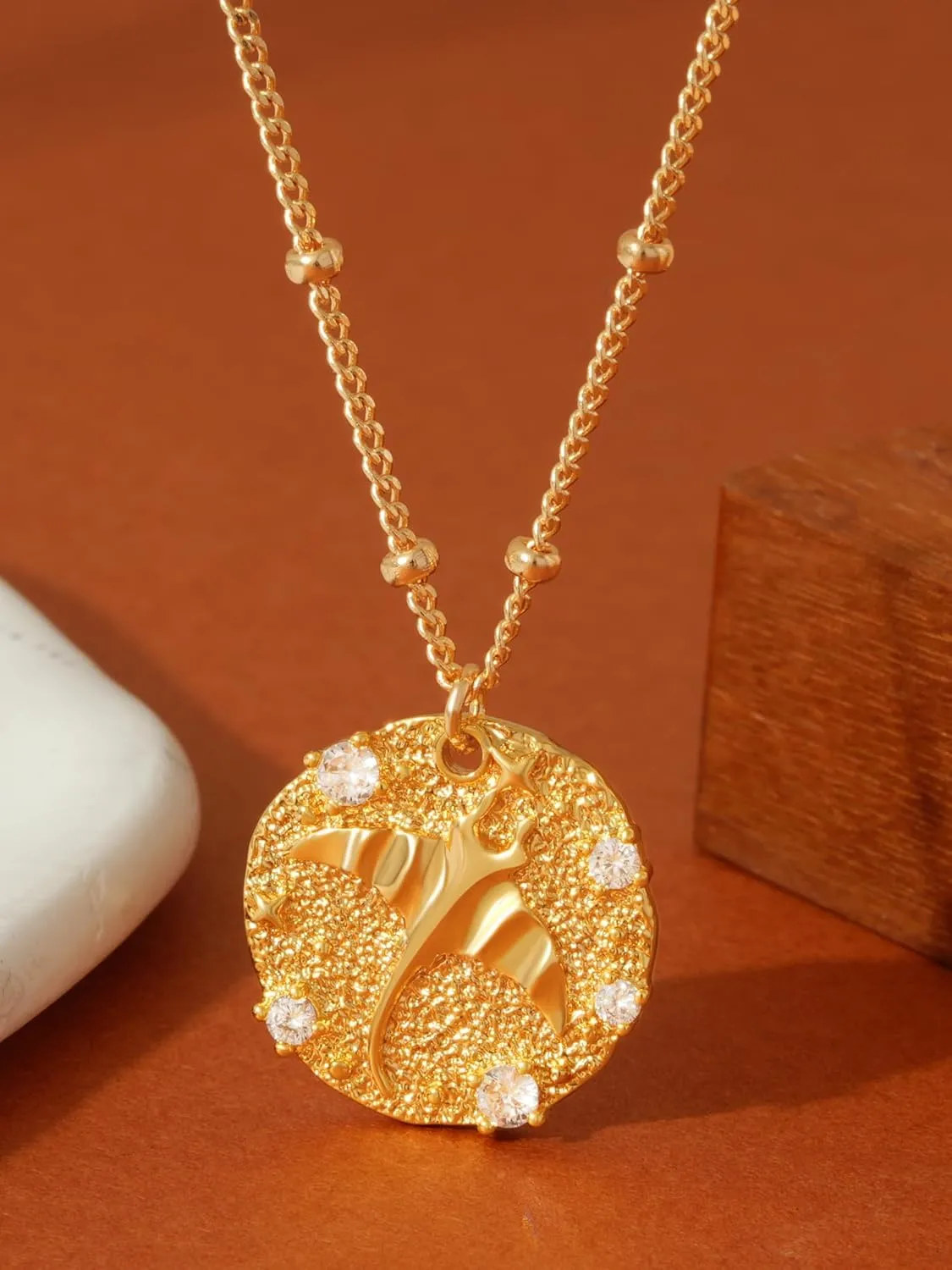 Valloey Rover Gold Necklace for Women 14K Gold Plated Pendant Neckalce Simple Dainty Satellite Chain Necklace Jewelry Gift for Women