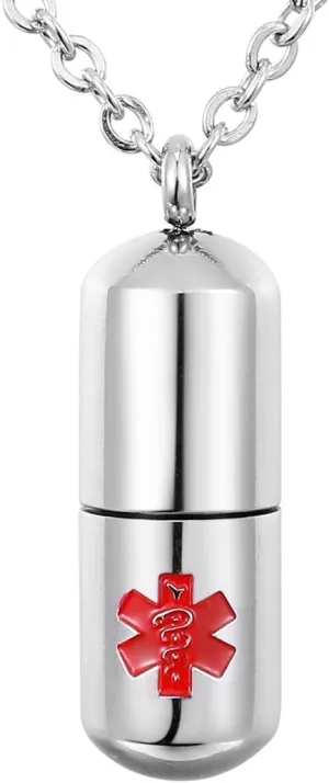Valyria Stainless Steel Cylinder Memorial Jewelry Capsule Medicine Pill Pendant Necklace
