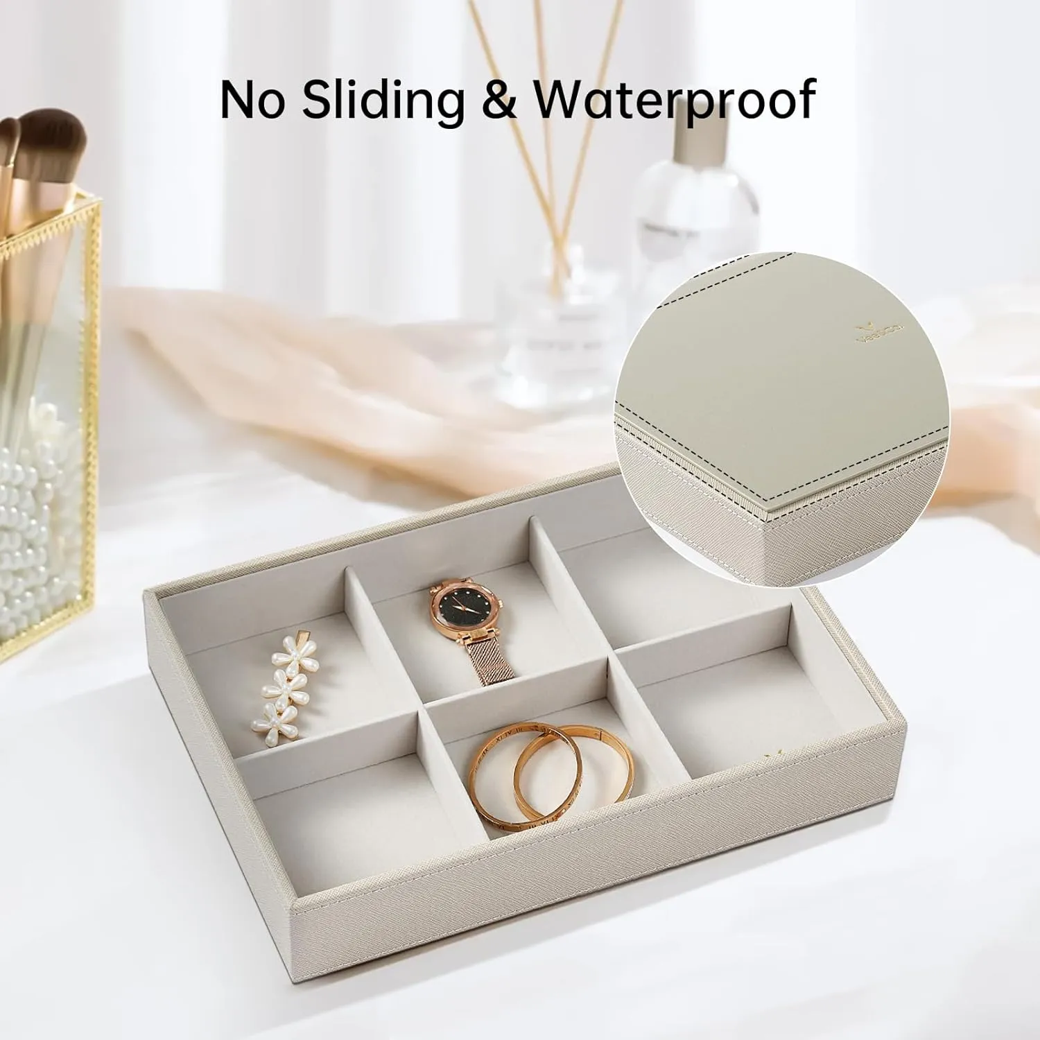 VEE&CO. Jewelry Holder Organizer Tray, 35 Grid with Lid Pink, Sturdy Wooden Frame Earring Organizer, Extra Large Space for Studs, Rings, Necklaces, Gift