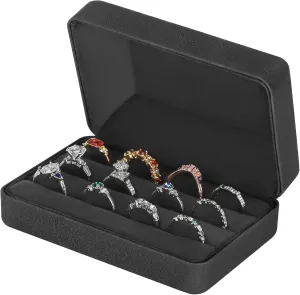Velet Ring Storage Box for Multiple Rings, Travel Jewelry Ring Stud Earrings Holder Case, 3 Slot Portable Ring Display Organizer Case (Black)