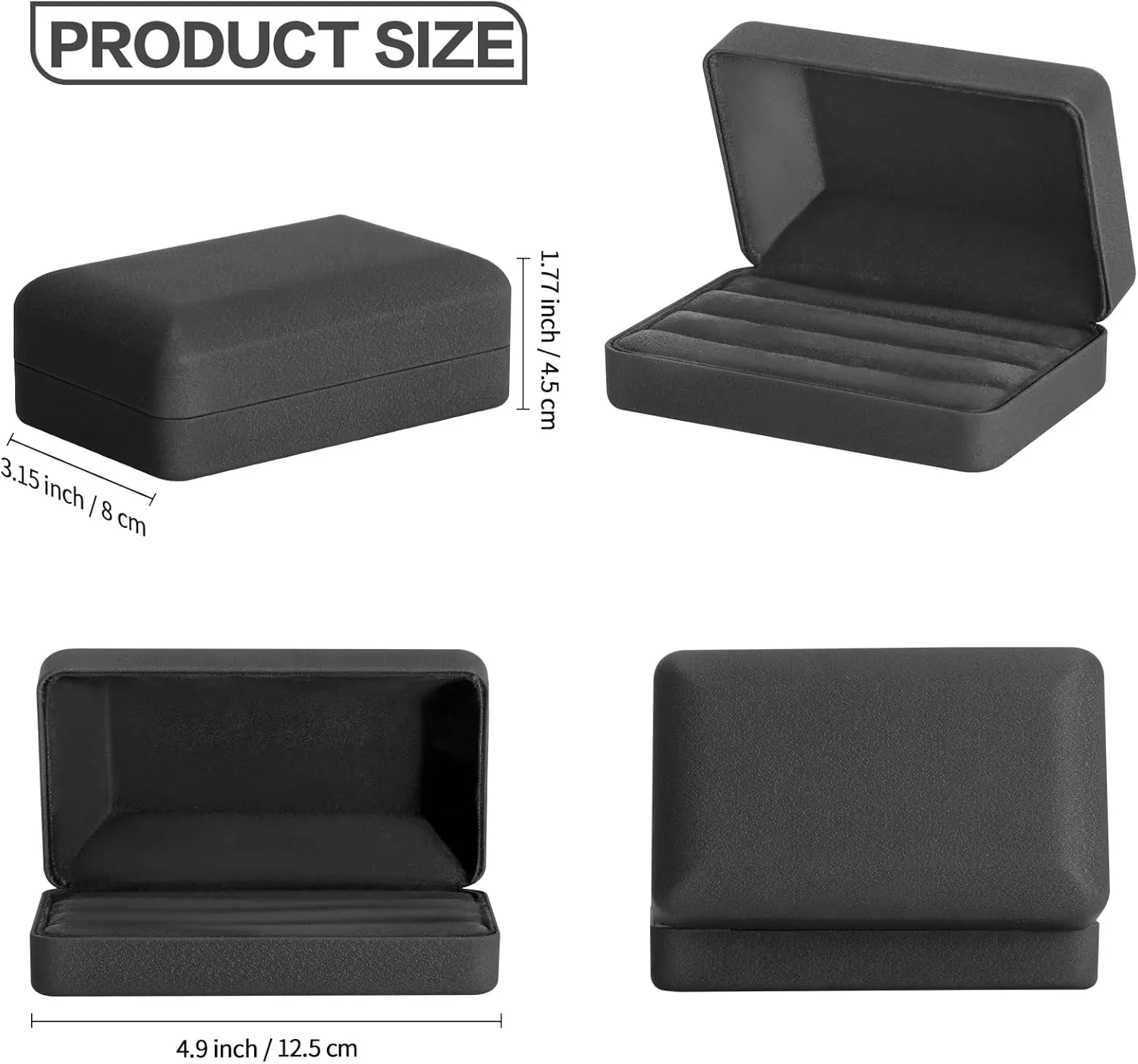 Velet Ring Storage Box for Multiple Rings, Travel Jewelry Ring Stud Earrings Holder Case, 3 Slot Portable Ring Display Organizer Case (Black)