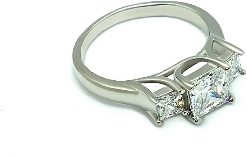Venetia 3-Stones Supreme Top Grade Realistic Princess Cut Simulated Diamond Ring 925 Silver Platinum Plated cz cubic zirconia