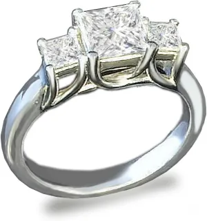 Venetia 3-Stones Supreme Top Grade Realistic Princess Cut Simulated Diamond Ring 925 Silver Platinum Plated cz cubic zirconia