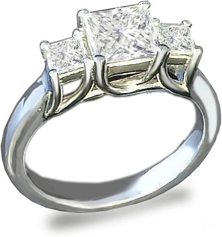 Venetia 3-Stones Supreme Top Grade Realistic Princess Cut Simulated Diamond Ring 925 Silver Platinum Plated cz cubic zirconia