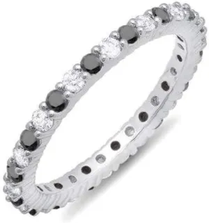 Venetia Realistic Hearts And Arrows Cut Black and White Simulated Diamond Eternity Ring Band 925 Silver Platinum Plated Stackable to form set (8)