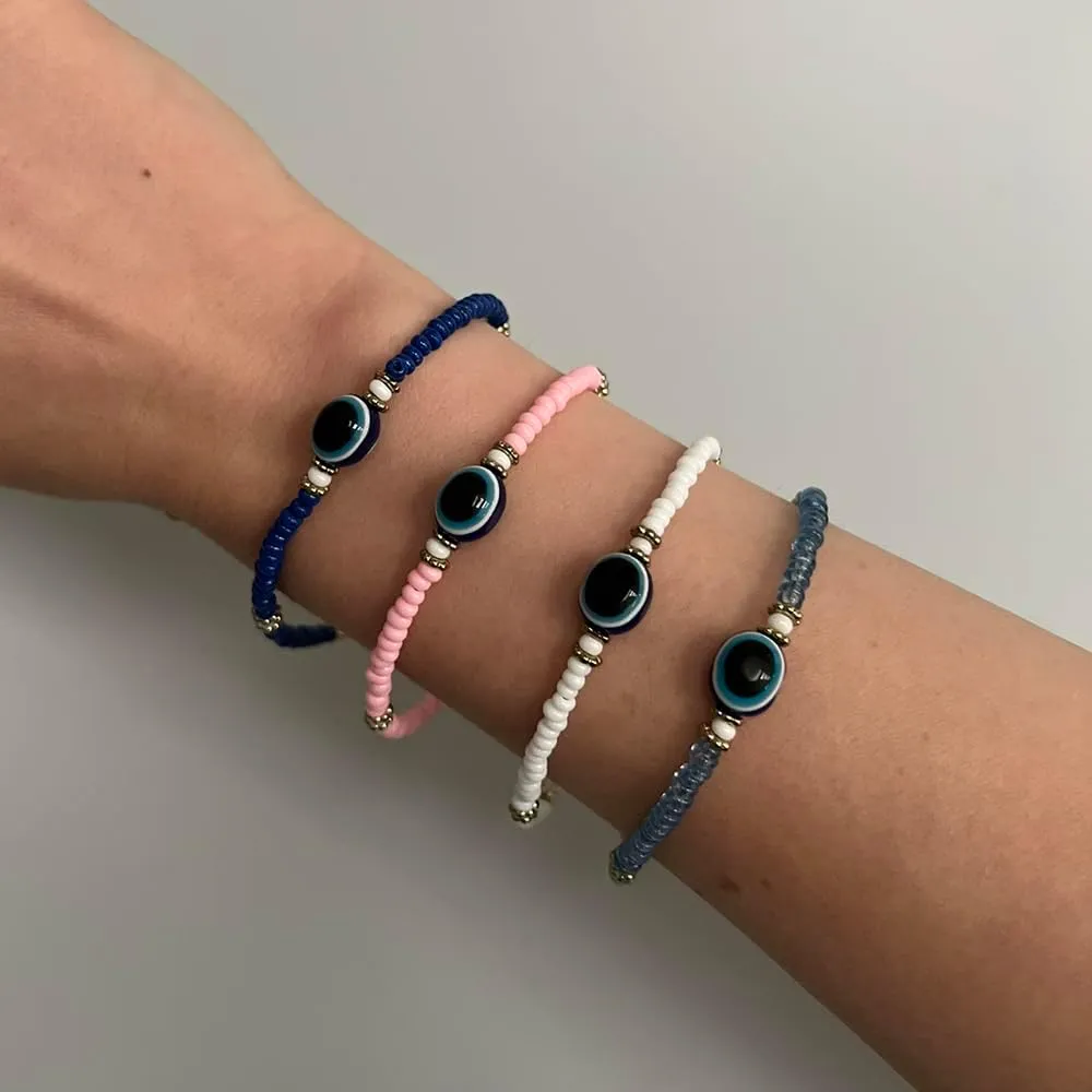 VIE Evil Eye Bracelet, White Beads