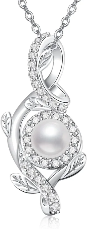 Vine Pearl Necklace Sterling Siver Pearl Drop Necklace Single Pearl Pendant Jewelry Pearl Gifts for Women