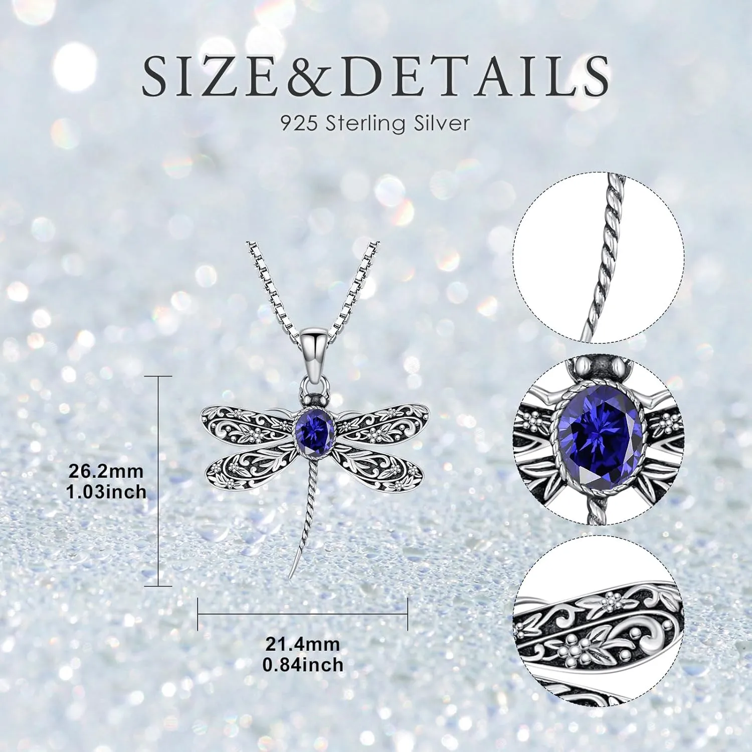 Vintage Dragonfly Pendant Necklace for Women 925 Sterling Silver Oval Shaped Gemstone Cute Dragonfly Necklaces Birthstone Jewelry Birthday Gifts for Her