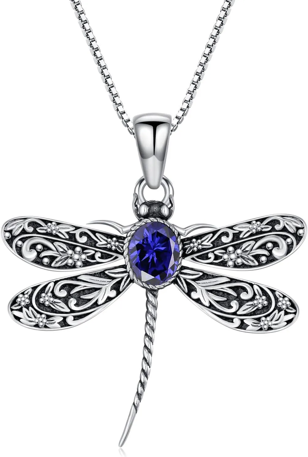 Vintage Dragonfly Pendant Necklace for Women 925 Sterling Silver Oval Shaped Gemstone Cute Dragonfly Necklaces Birthstone Jewelry Birthday Gifts for Her