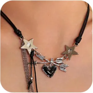 Vintage Necklace Punk Star Choker Necklace for Women Black Necklace Chain Necklace Dainty Necklace Y2K Jewelry Aesthetic Chain Necklaces Gothic Emo Jewelry for Women Bar Party Jewelry