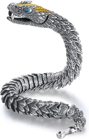 Vintage Snake Chain Bracelet, Old Metal Copper Luxurious Styling Ouroboros Bracelet Zodiac Snake Hook Clasp for Men Women Accessories