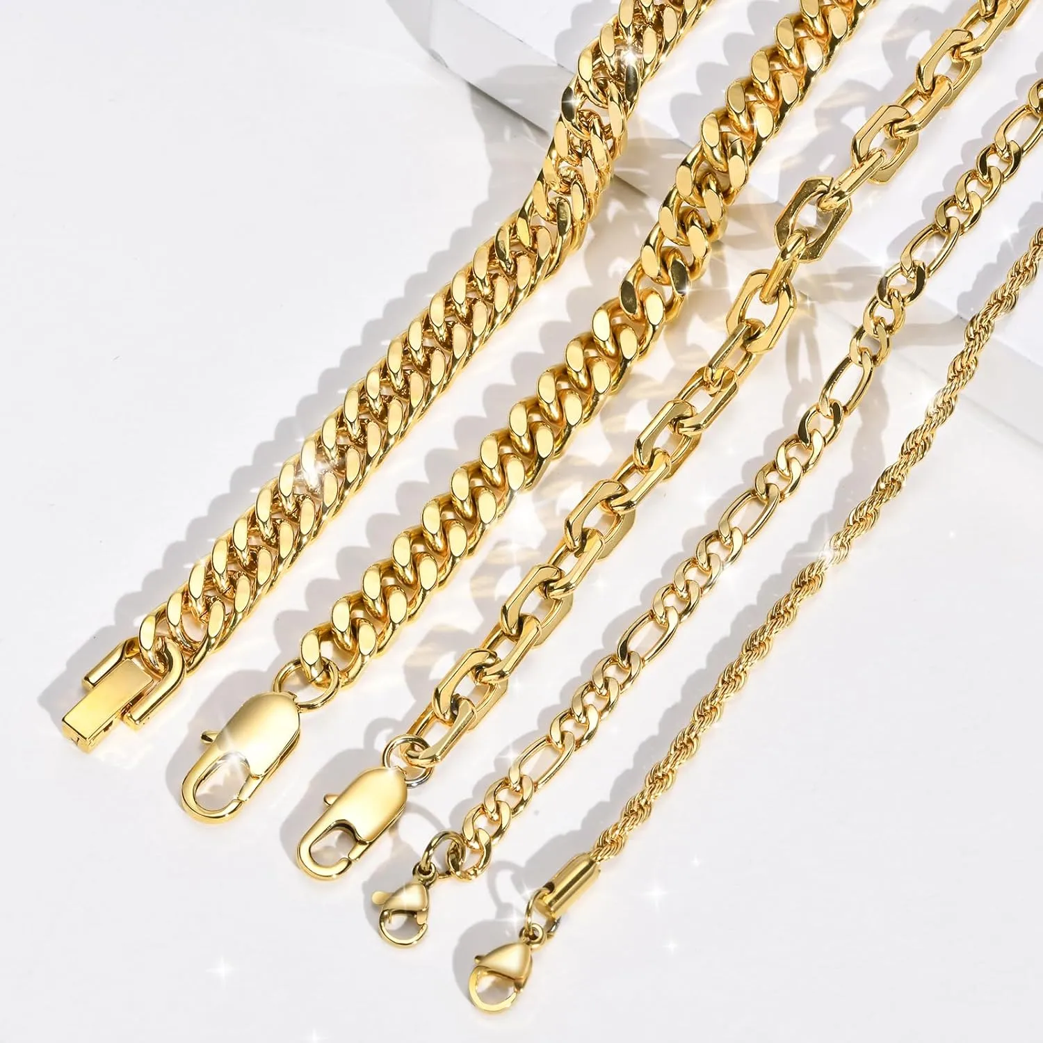 VNOX 5/7 Pcs Chain Bracelet for Men Women - Sturdy Stainless Steel Curb Width Cuban Link Chain Bracelet Set for Men Women,6.5/7/7.4/8.2/9 Inches
