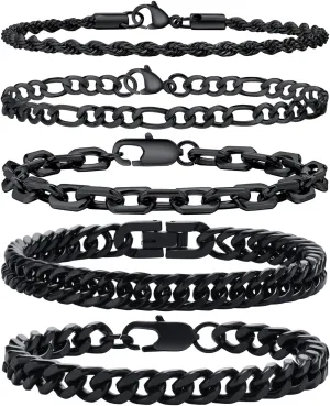 VNOX 5/7 Pcs Chain Bracelet for Men Women - Sturdy Stainless Steel Curb Width Cuban Link Chain Bracelet Set for Men Women,6.5/7/7.4/8.2/9 Inches