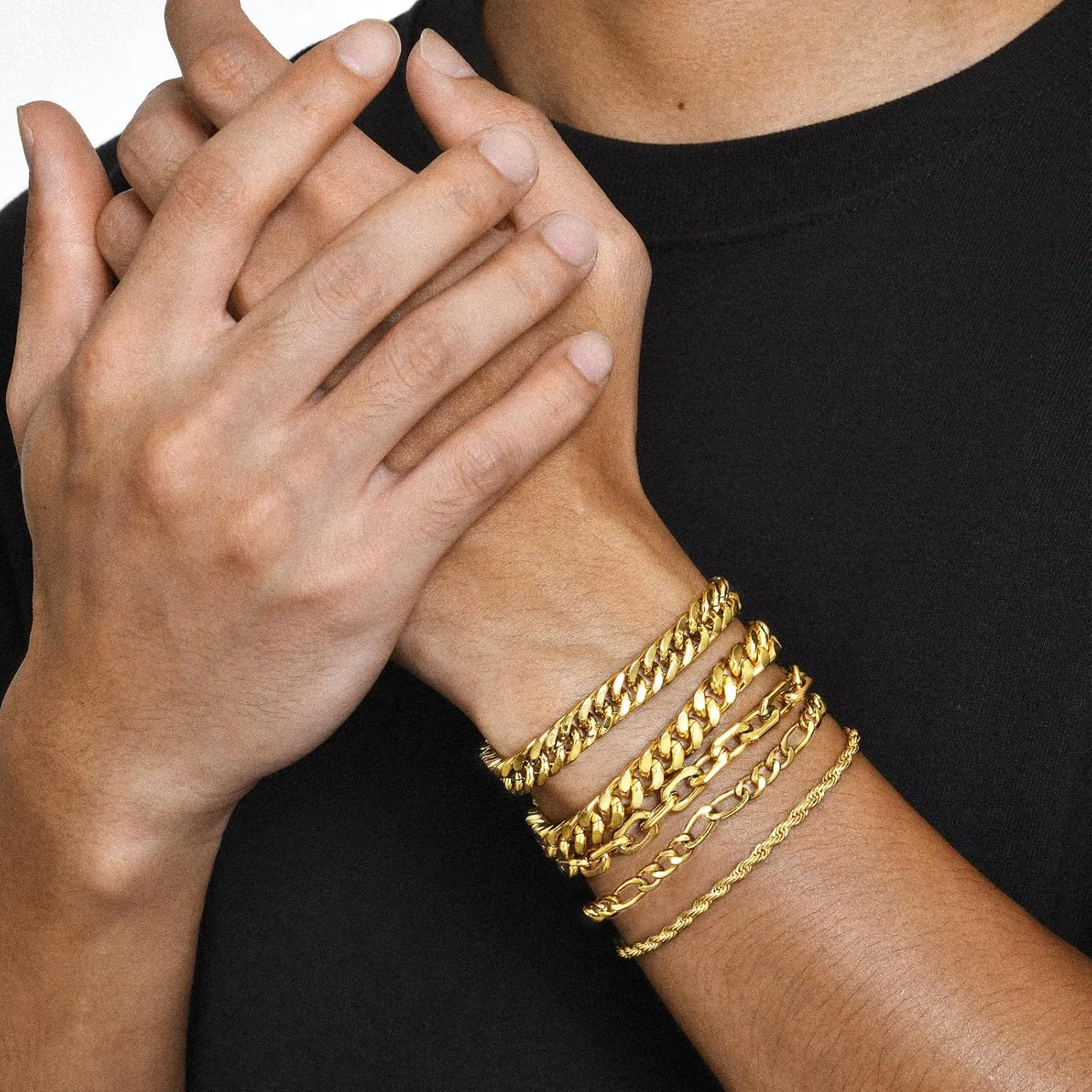 VNOX 5/7 Pcs Chain Bracelet for Men Women - Sturdy Stainless Steel Curb Width Cuban Link Chain Bracelet Set for Men Women,6.5/7/7.4/8.2/9 Inches