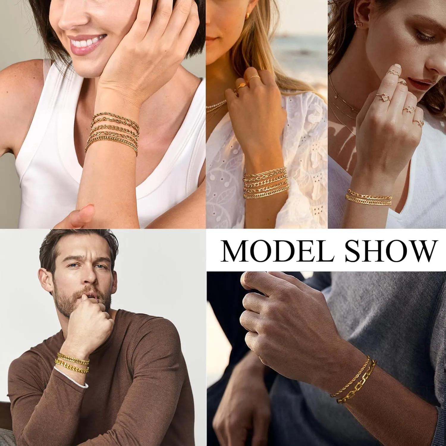 VNOX 5/7 Pcs Chain Bracelet for Men Women - Sturdy Stainless Steel Curb Width Cuban Link Chain Bracelet Set for Men Women,6.5/7/7.4/8.2/9 Inches