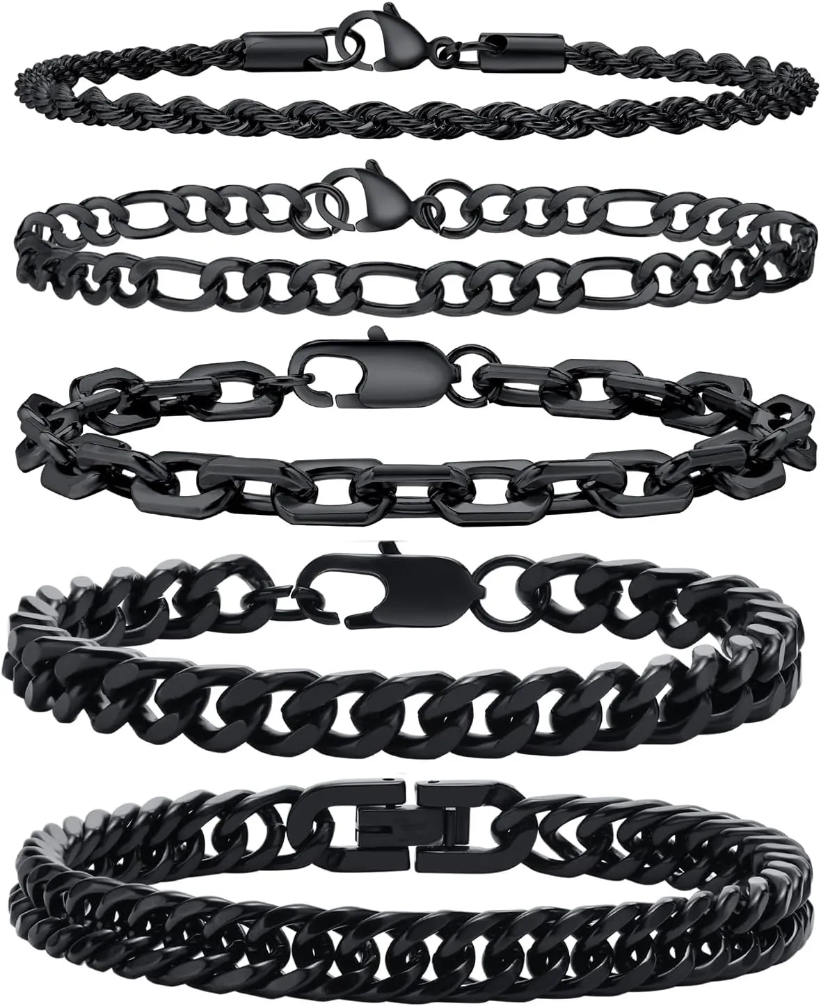 VNOX 5/7 Pcs Chain Bracelet for Men Women - Sturdy Stainless Steel Curb Width Cuban Link Chain Bracelet Set for Men Women,6.5/7/7.4/8.2/9 Inches