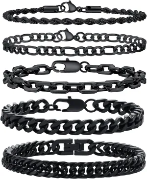 VNOX 5/7 Pcs Chain Bracelet for Men Women - Sturdy Stainless Steel Curb Width Cuban Link Chain Bracelet Set for Men Women,6.5/7/7.4/8.2/9 Inches