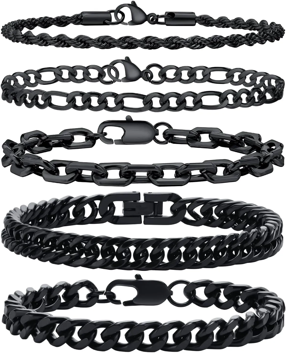 VNOX 5/7 Pcs Chain Bracelet for Men Women - Sturdy Stainless Steel Curb Width Cuban Link Chain Bracelet Set for Men Women,6.5/7/7.4/8.2/9 Inches