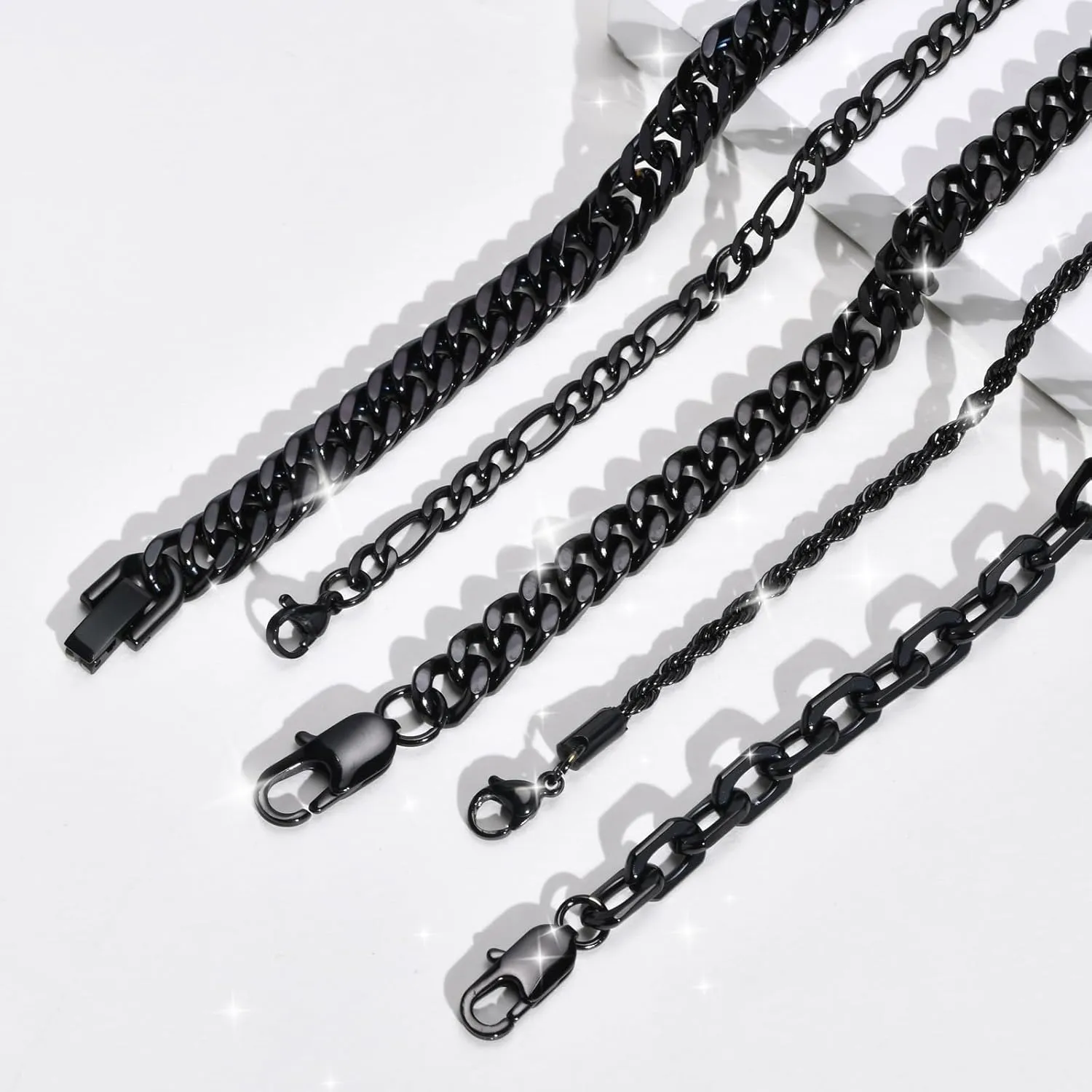 VNOX 5/7 Pcs Chain Bracelet for Men Women - Sturdy Stainless Steel Curb Width Cuban Link Chain Bracelet Set for Men Women,6.5/7/7.4/8.2/9 Inches