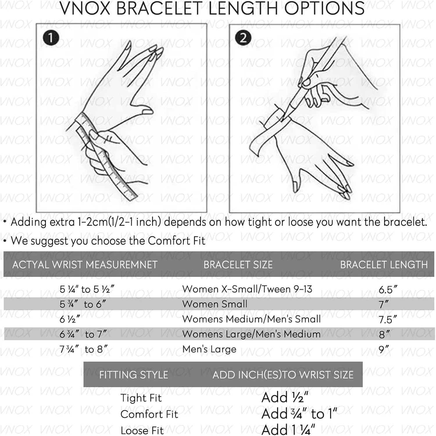 VNOX 5/7 Pcs Chain Bracelet for Men Women - Sturdy Stainless Steel Curb Width Cuban Link Chain Bracelet Set for Men Women,6.5/7/7.4/8.2/9 Inches