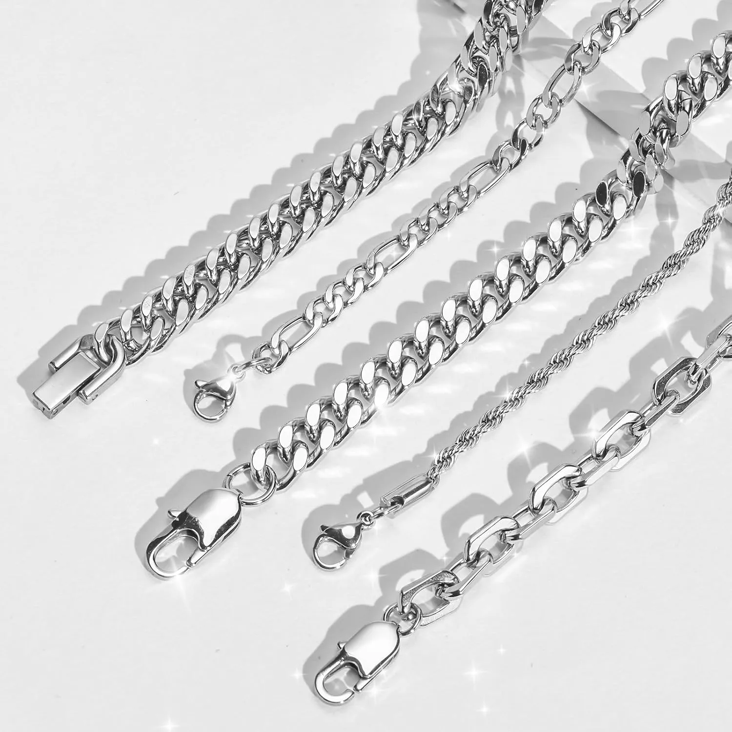 VNOX 5/7 Pcs Chain Bracelet for Men Women - Sturdy Stainless Steel Curb Width Cuban Link Chain Bracelet Set for Men Women,6.5/7/7.4/8.2/9 Inches