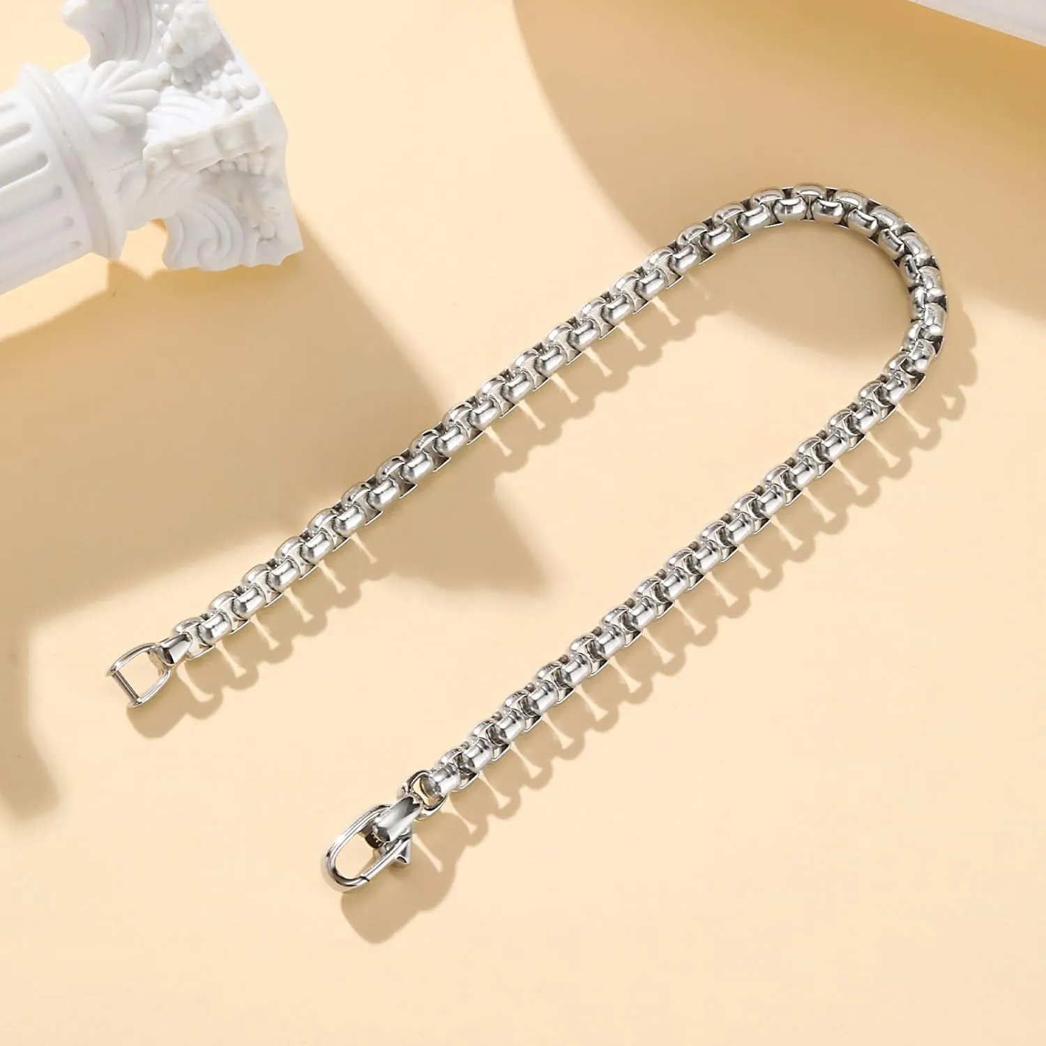 VNOX Box Chain Bracelet for Men Women - Simple Metal Mens Bracelets Square Rolo Link Round Box Chain Silver Stainless Steel Bracelets Jewelry Gifts for Boyfriend