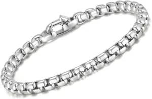 VNOX Box Chain Bracelet for Men Women - Simple Metal Mens Bracelets Square Rolo Link Round Box Chain Silver Stainless Steel Bracelets Jewelry Gifts for Boyfriend