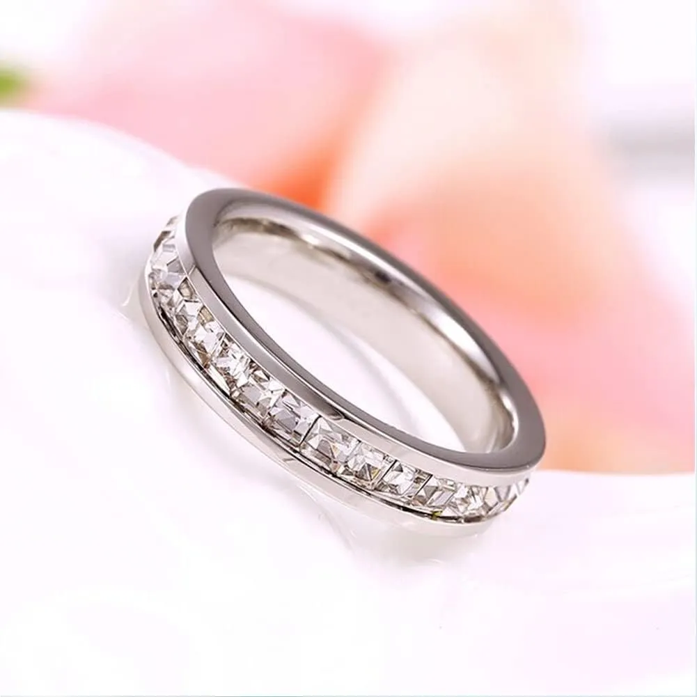 VOLUKA Eternity Band Rings for Women Men Platinum Plated Spinner Bands Couple Rings Size 5-10