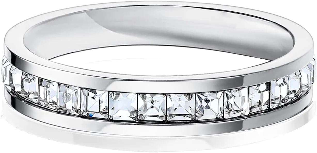VOLUKA Eternity Band Rings for Women Men Platinum Plated Spinner Bands Couple Rings Size 5-10
