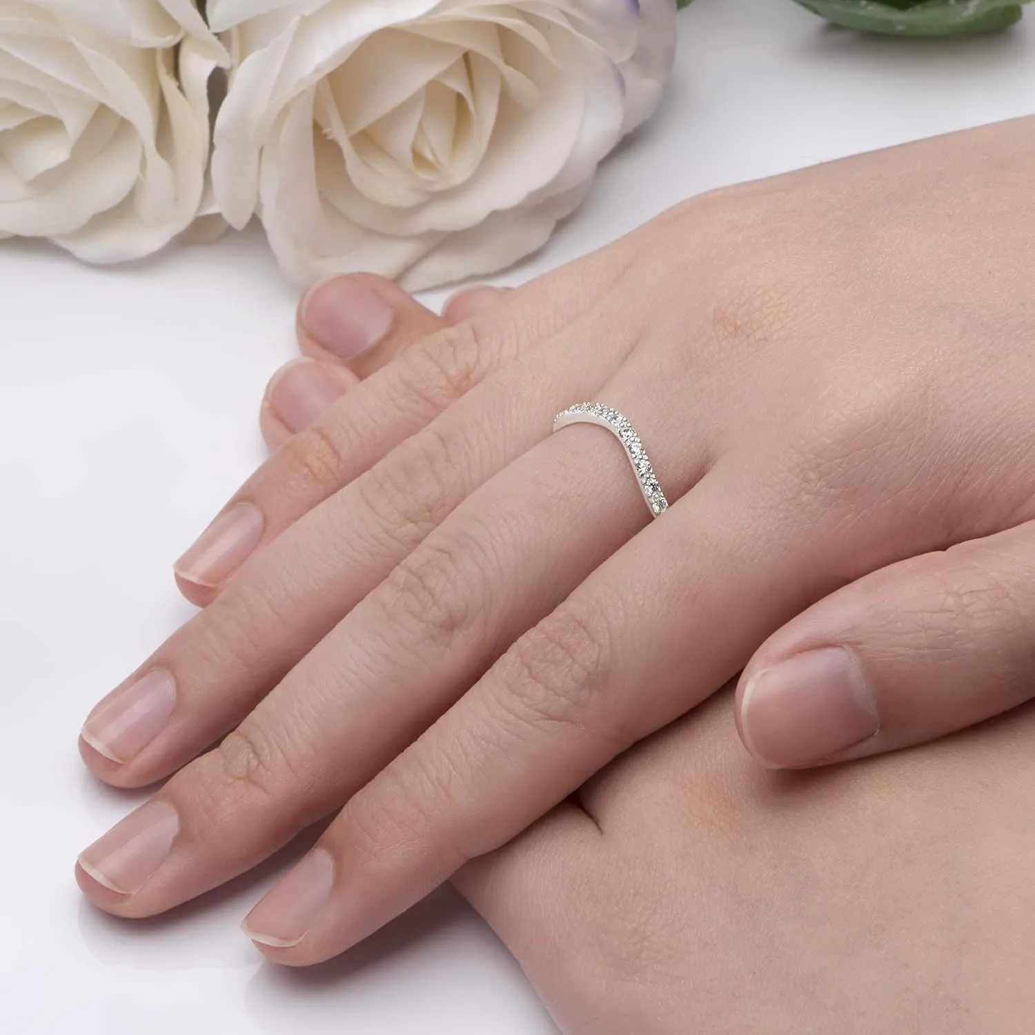 Wave Ring Sterling Silver for Women, Stackable Rings for Women Cubic Zirconia Stacking Rings Jewelry Anniversary Birthday for Her