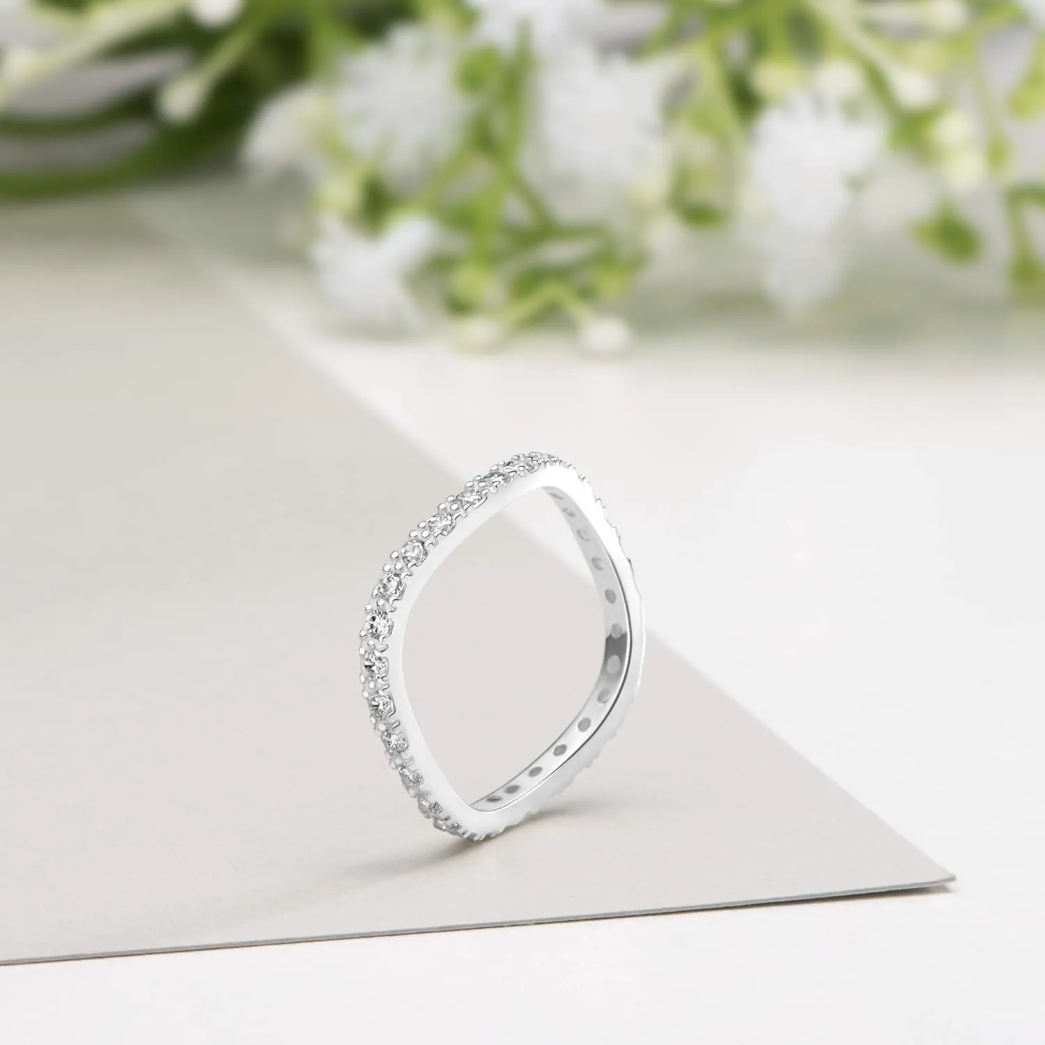 Wave Ring Sterling Silver for Women, Stackable Rings for Women Cubic Zirconia Stacking Rings Jewelry Anniversary Birthday for Her