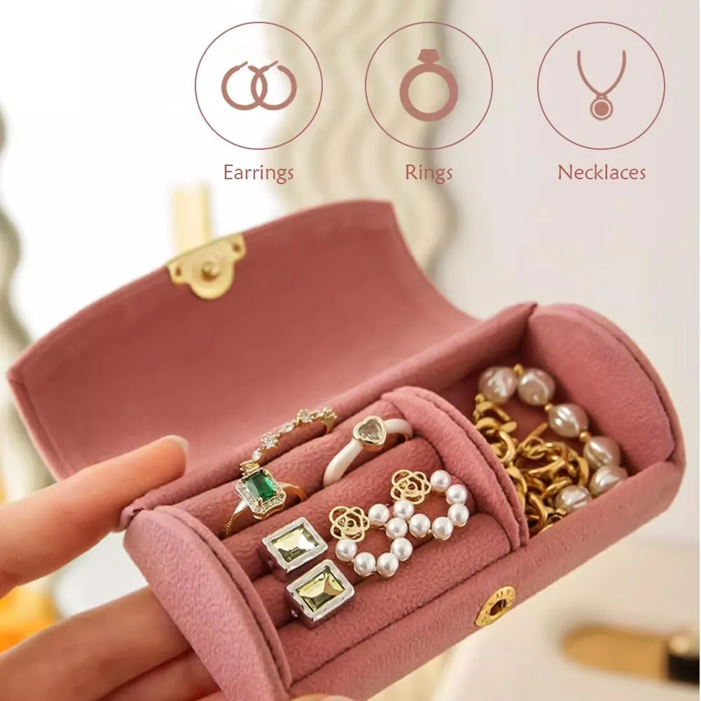 WAYUTO Mini Velvet Jewelry Box Travel Jewelry Case Jewelry Ring Display Box Necklace Storage Case Jewelry Storage Organizer for Women Girls Pink