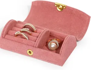 WAYUTO Mini Velvet Jewelry Box Travel Jewelry Case Jewelry Ring Display Box Necklace Storage Case Jewelry Storage Organizer for Women Girls Pink