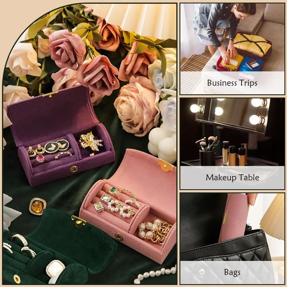 WAYUTO Mini Velvet Jewelry Box Travel Jewelry Case Jewelry Ring Display Box Necklace Storage Case Jewelry Storage Organizer for Women Girls Purple