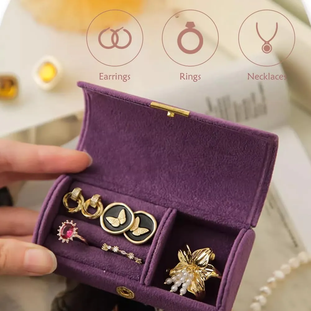 WAYUTO Mini Velvet Jewelry Box Travel Jewelry Case Jewelry Ring Display Box Necklace Storage Case Jewelry Storage Organizer for Women Girls Purple